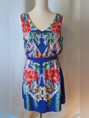Pink Owl Bold Blue Floral V-Neck Sundress